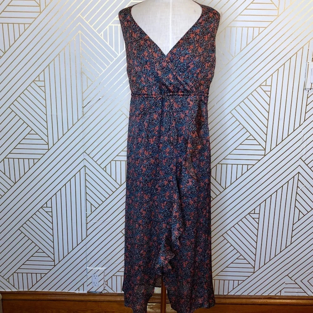 Avec les Filles Blue Floral Wrap Ruffle‎ Maxi Dress